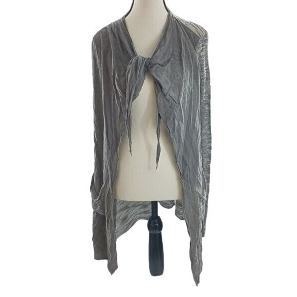 BKE Cardigan Sweater Womens S Gray Sheer Tie Front Lightweight Drape Open Long - Picture 1 of 6